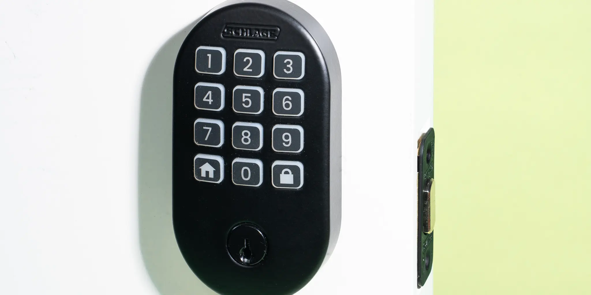 Modern keypad smart lock installed on a residential front door, A&O Premium Locksmith smart lock installation in Miami
